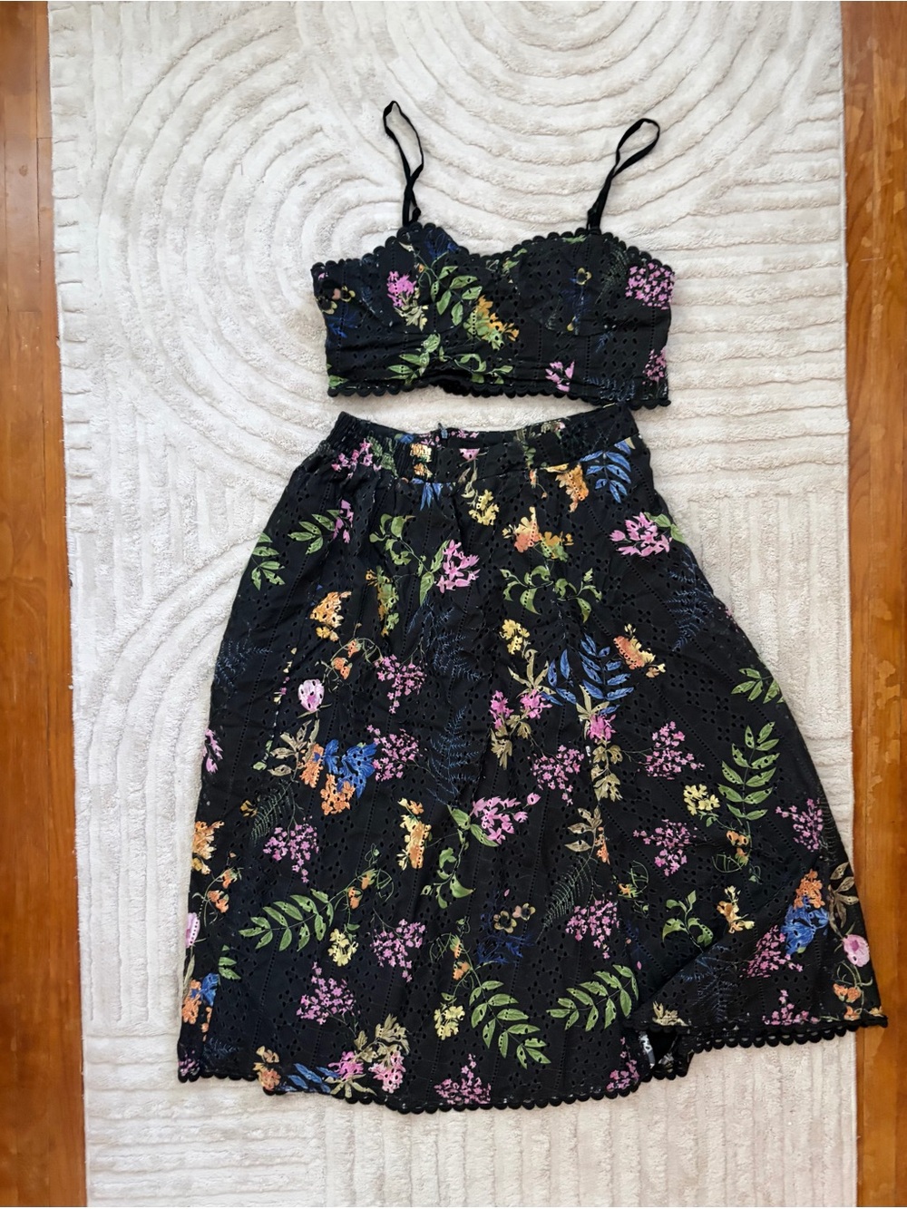 Lulu's Black Floral Eyelet A-Line Midi Skirt